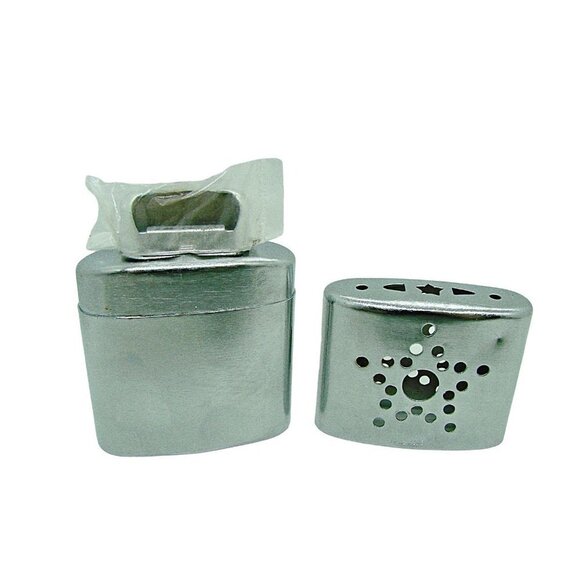 Platinum Hand Warmer Silver Tone Standard Star Design Pocket Size Reusable ~3x2" - Picture 6 of 11